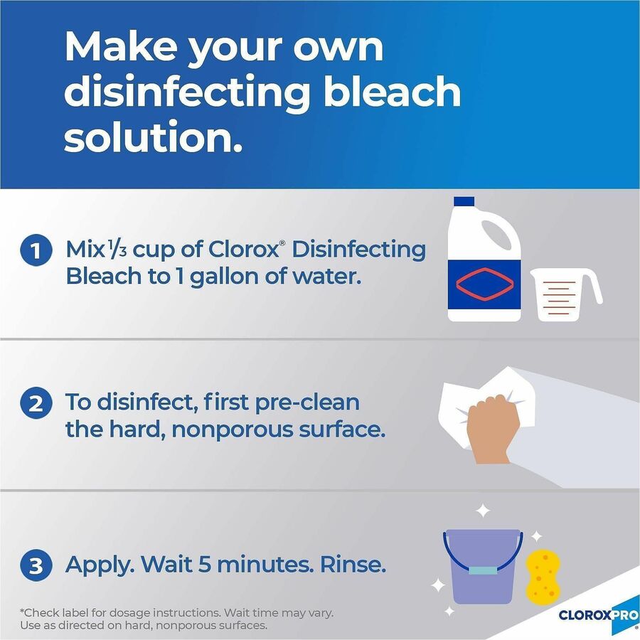 Image of CloroxPro™ 30966 Clorox Germicidal Bleach, Concentrate, 121 fl oz (3.8 quart), Disinfectant, Deodorize, Clear, 1 Each
