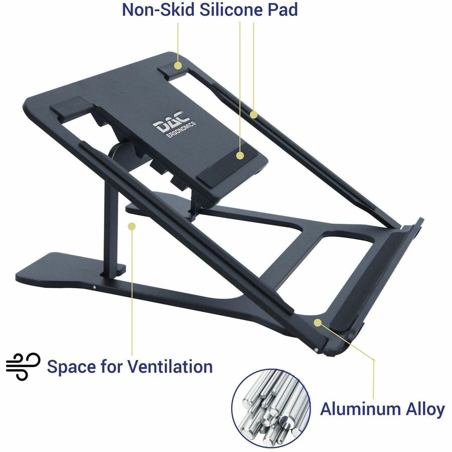 Image of Data Accessories Company Laptop Stand, Height-Adjustable 9-3/4"x9-3/4"x3/4", Black