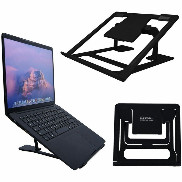 Image of Data Accessories Company Laptop Stand, Height-Adjustable 9-3/4"x9-3/4"x3/4", Black