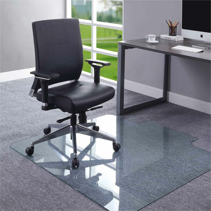 Image of Lorell Chairmat, w/Lip, Tempered Glass, 1000 lb Cap, 45"x53", Clear