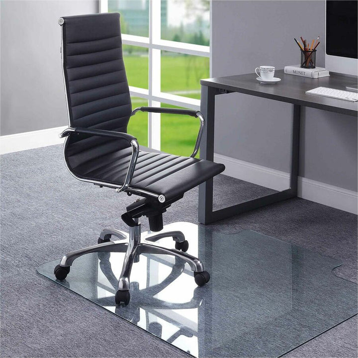 Image of Lorell Chairmat, w/Lip, Tempered Glass, 1000 lb Cap, 48"x36", Clear