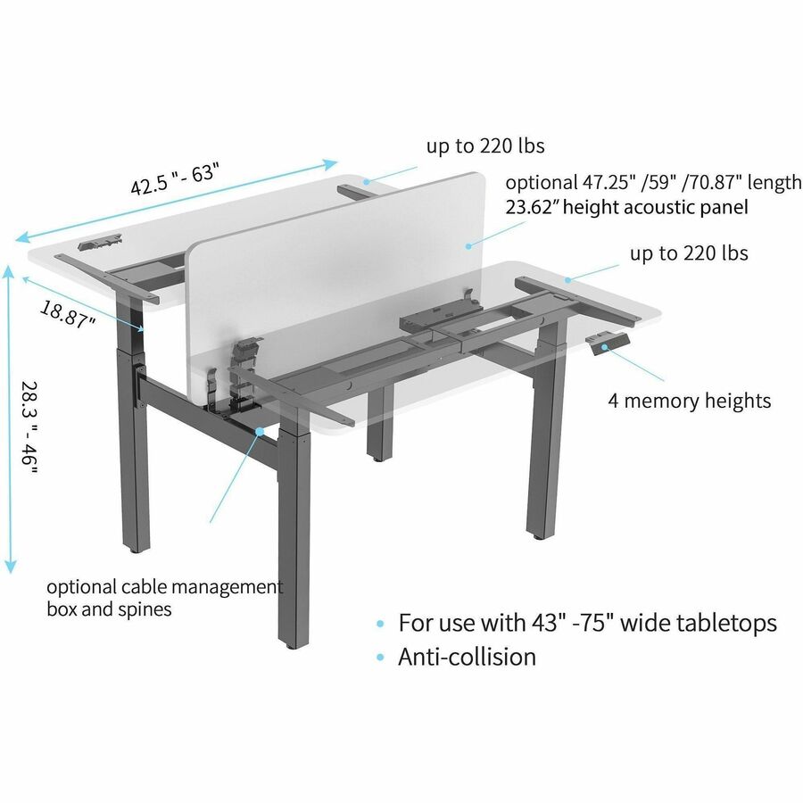 Image of Lorell 25960 Beam & Cable Management Spines, Cable Management Spine, Black, 51.20" Length, Acrylonitrile Butadiene Styrene (ABS), 3 / Set
