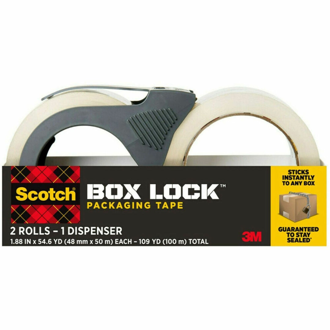 Image of 3M Shipping Tape, w/Dispenser, Box Lock, 1.88"x55 yd, 2/PK, CL