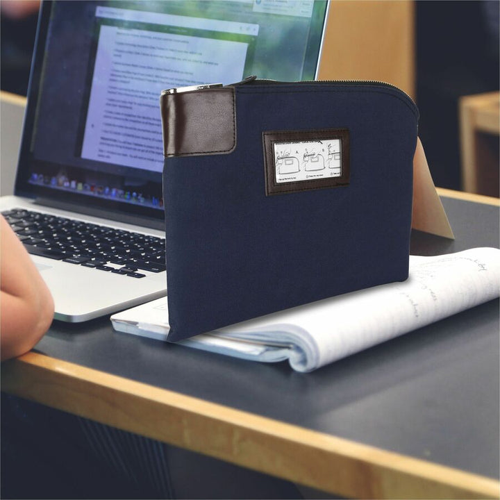 Image of Sparco 02868 Locking Currency Bag, 11" L x 8.50" Width, Navy, Coin, Currency, Document, 1 Pack