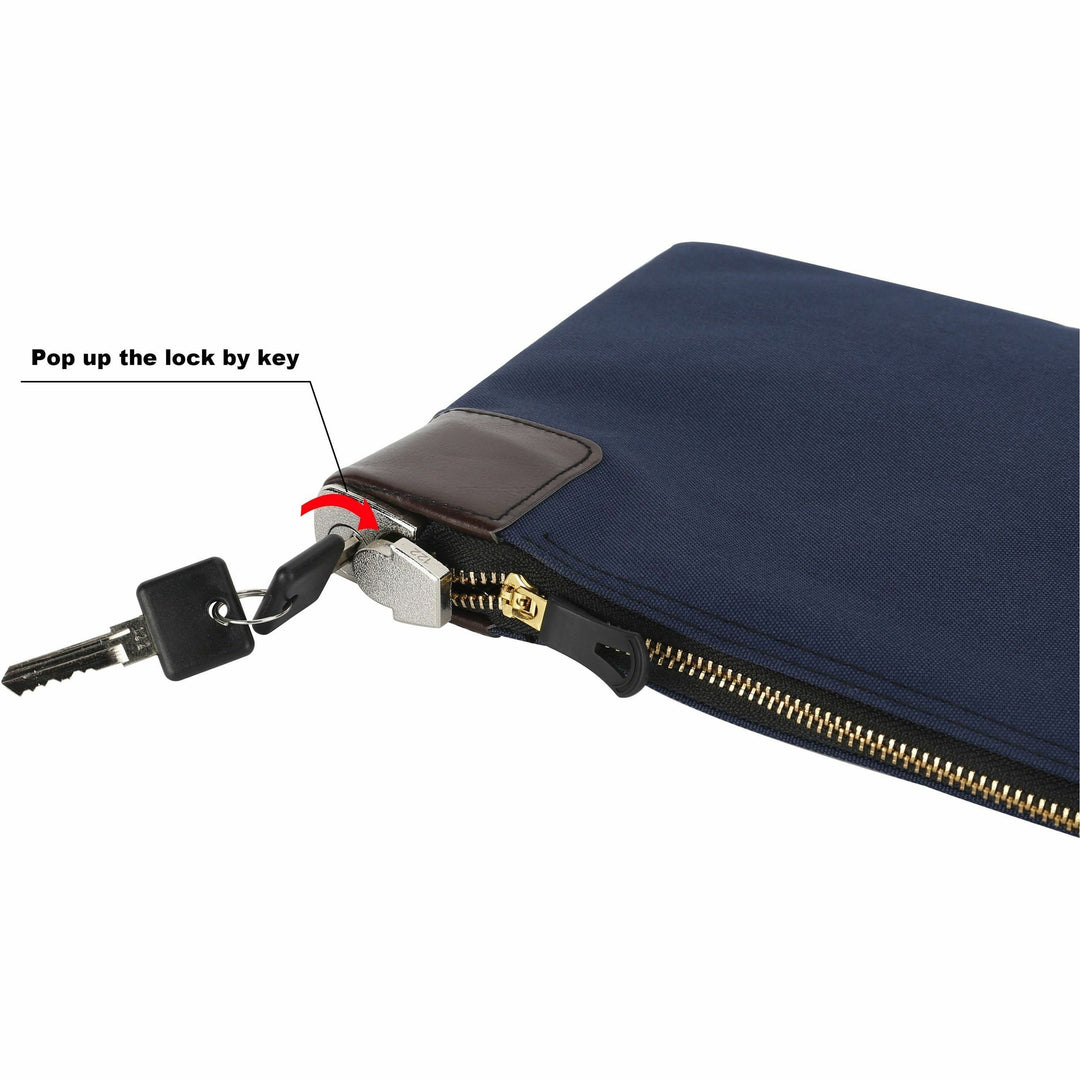 Image of Sparco 02868 Locking Currency Bag, 11" L x 8.50" Width, Navy, Coin, Currency, Document, 1 Pack