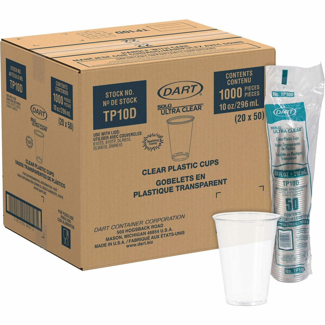Image of SOLO® Cups,f/Cold Drinks,PET,10oz,50/PK,20PK/CT,Clear