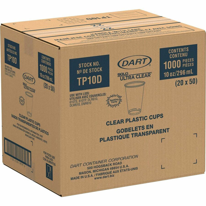 Image of SOLO® Cups,f/Cold Drinks,PET,10oz,50/PK,20PK/CT,Clear