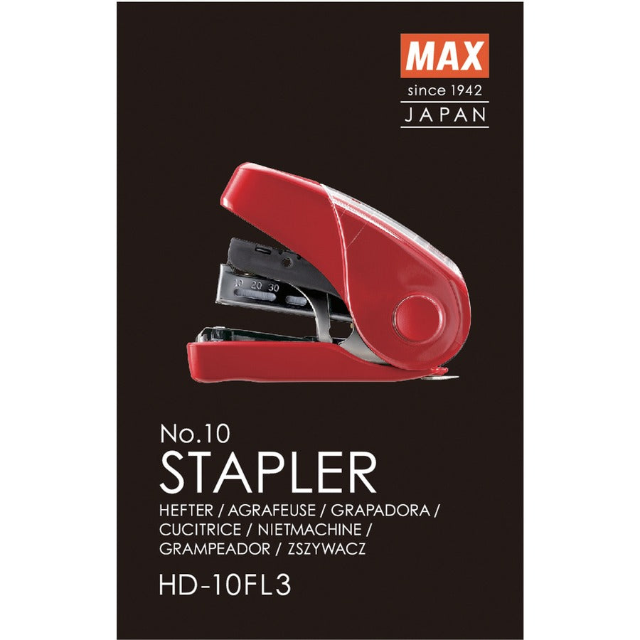 Image of MAX Stapler, Flat Clinch, 1-1/8"Wx3-1/4"Lx2-5/8"H, Red