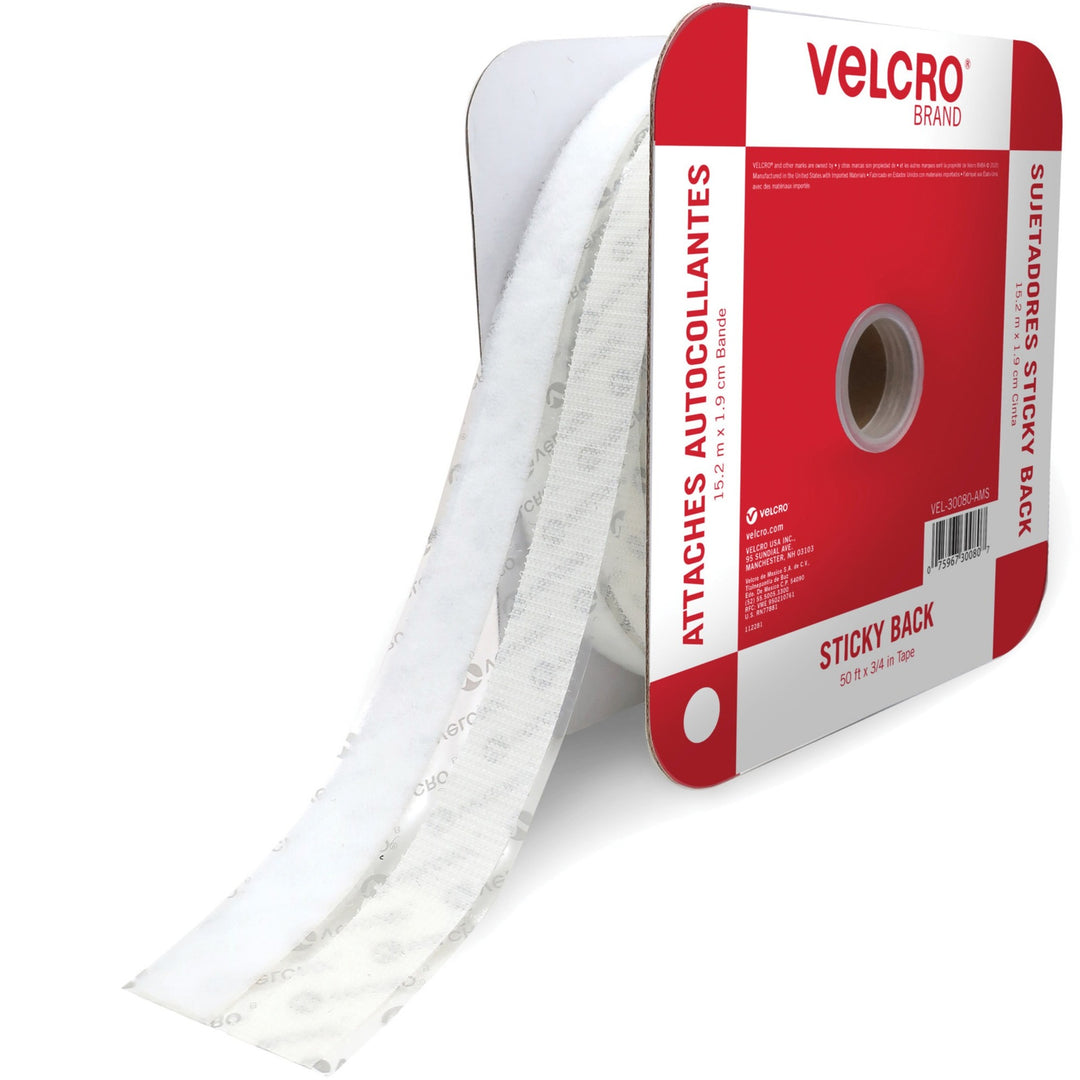 Image of VELCRO® Brand Sticky-Back Fasteners, Removable Adhesive, 0.75" X 50 Ft, White