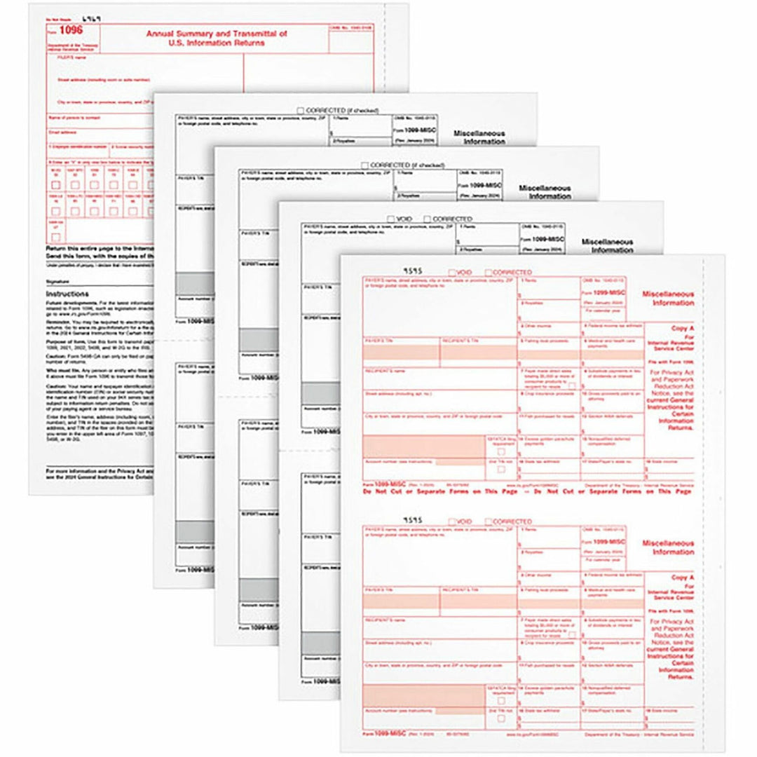 Image of Adams® 4-Part 1099-MISC Tax Forms with Tax Forms Helper, 2024, Four-Part Carbonless, 8.5 x 5.5, 2 Forms/Sheet, 50 Forms Total