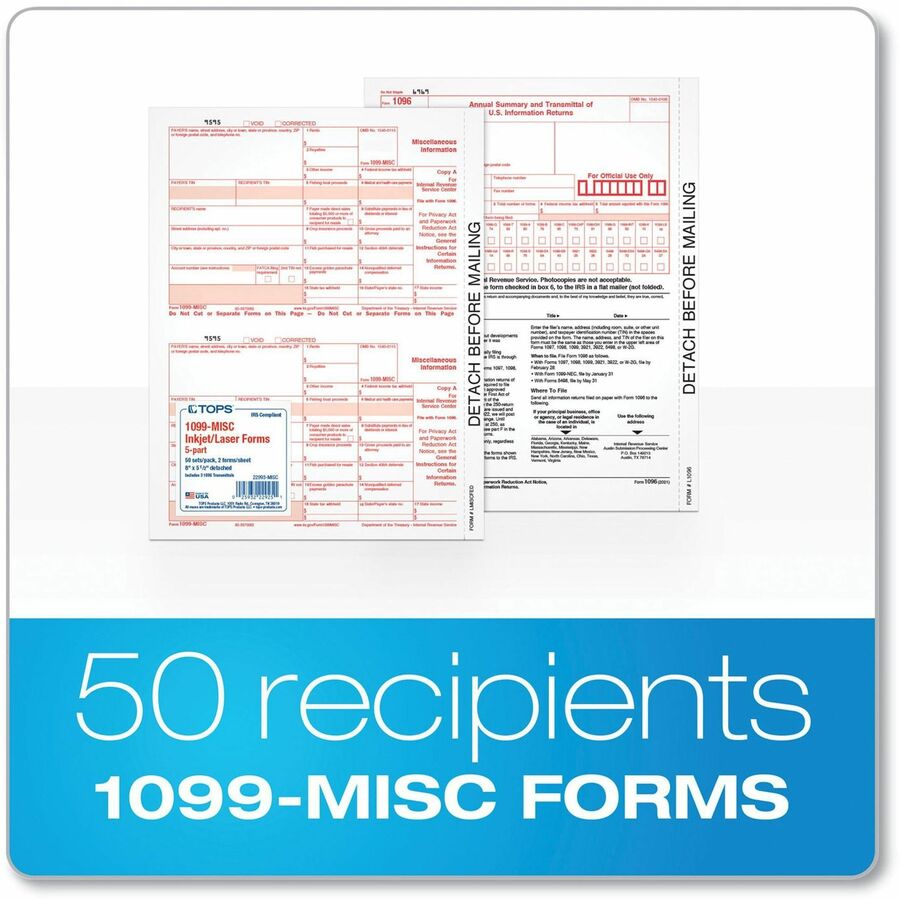 Image of Adams® 4-Part 1099-MISC Tax Forms with Tax Forms Helper, 2024, Four-Part Carbonless, 8.5 x 5.5, 2 Forms/Sheet, 50 Forms Total