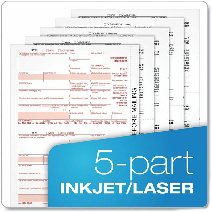 Image of Adams® 4-Part 1099-MISC Tax Forms with Tax Forms Helper, 2024, Four-Part Carbonless, 8.5 x 5.5, 2 Forms/Sheet, 50 Forms Total