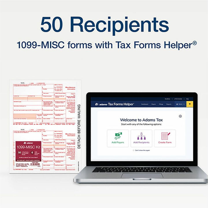 Image of Adams® 4-Part 1099-MISC Tax Forms with Tax Forms Helper, 2024, Four-Part Carbonless, 8.5 x 5.5, 2 Forms/Sheet, 50 Forms Total