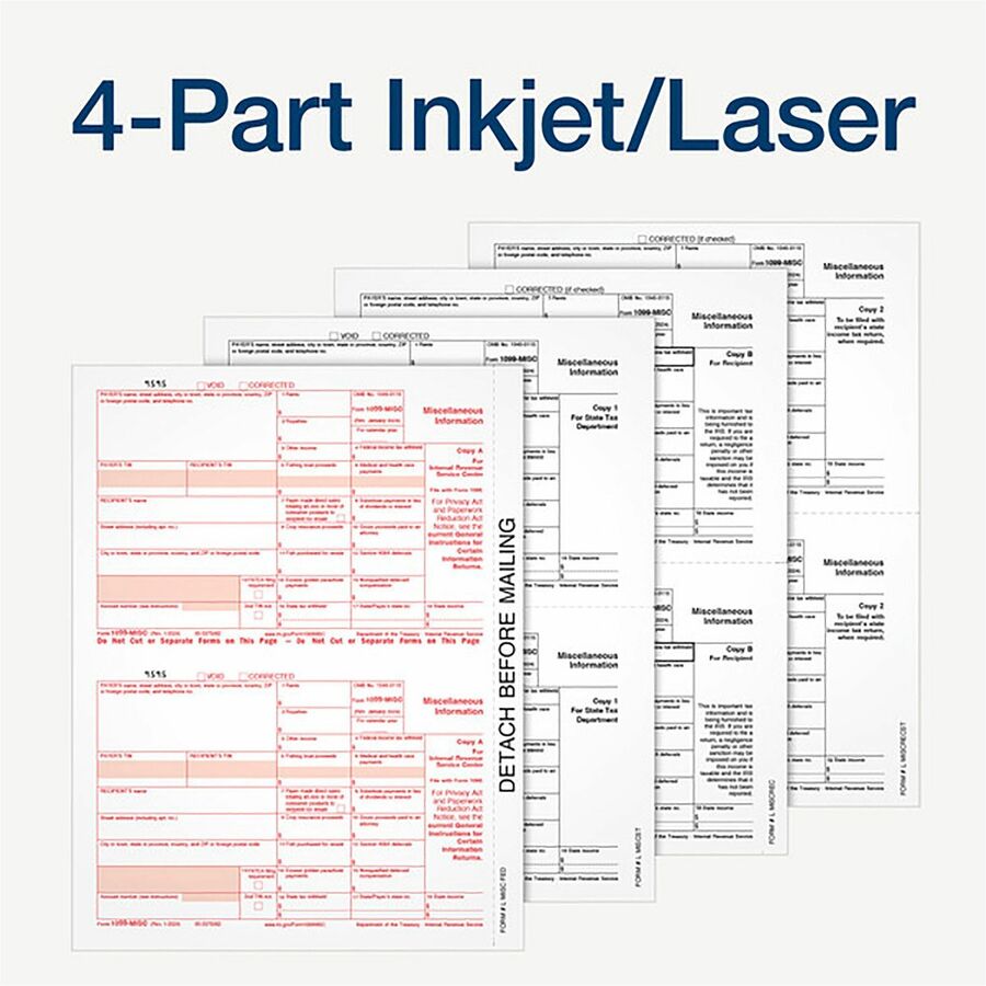 Image of Adams® 4-Part 1099-MISC Tax Forms with Tax Forms Helper, 2024, Four-Part Carbonless, 8.5 x 5.5, 2 Forms/Sheet, 50 Forms Total