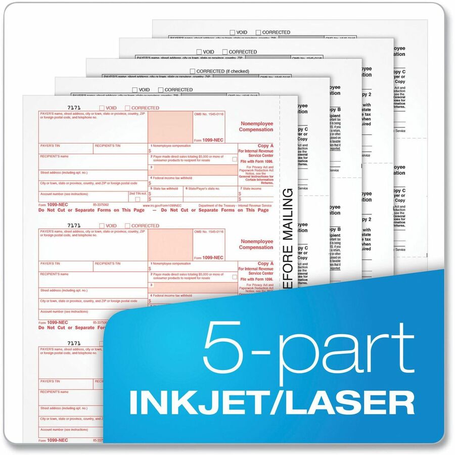 Image of Adams® 4-Part 1099-NEC Tax Form Kit with Security Envelopes and Tax Forms Helper, 2024, 8.5 x 3.5, 3 Forms/Sheet, 24 Forms Total