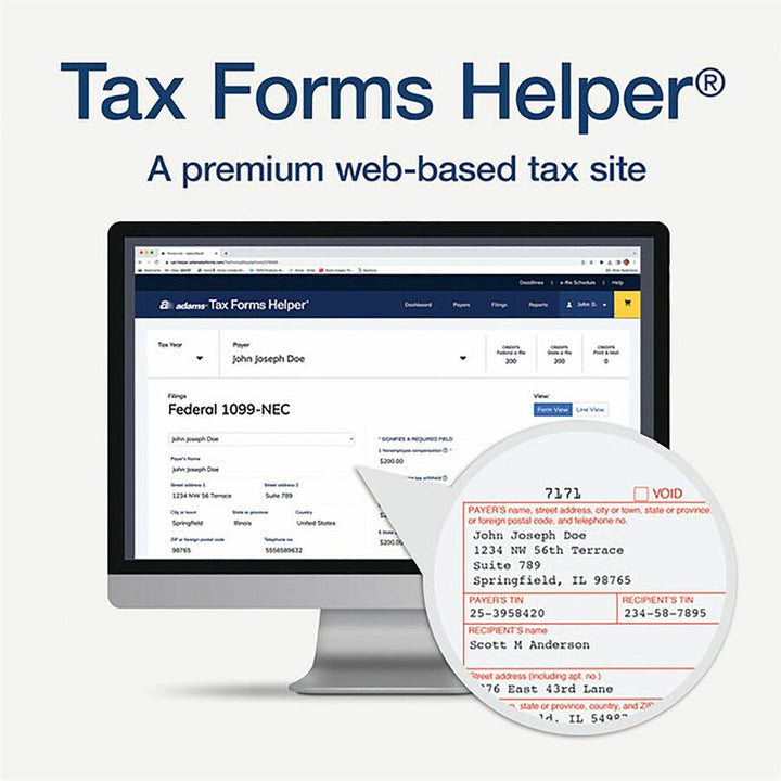 Image of Adams® 4-Part 1099-NEC Tax Form Kit with Security Envelopes and Tax Forms Helper, 2024, 8.5 x 3.5, 3 Forms/Sheet, 24 Forms Total