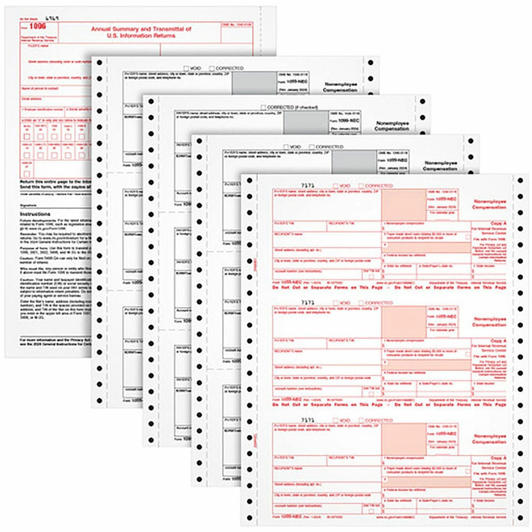Image of Adams® 4-Part 1099-NEC Continuous Feed Tax Forms, Fiscal Year: 2024, Four-Part Carbonless, 8.5 x 5.5, 2 Forms/Sheet, 24 Forms Total