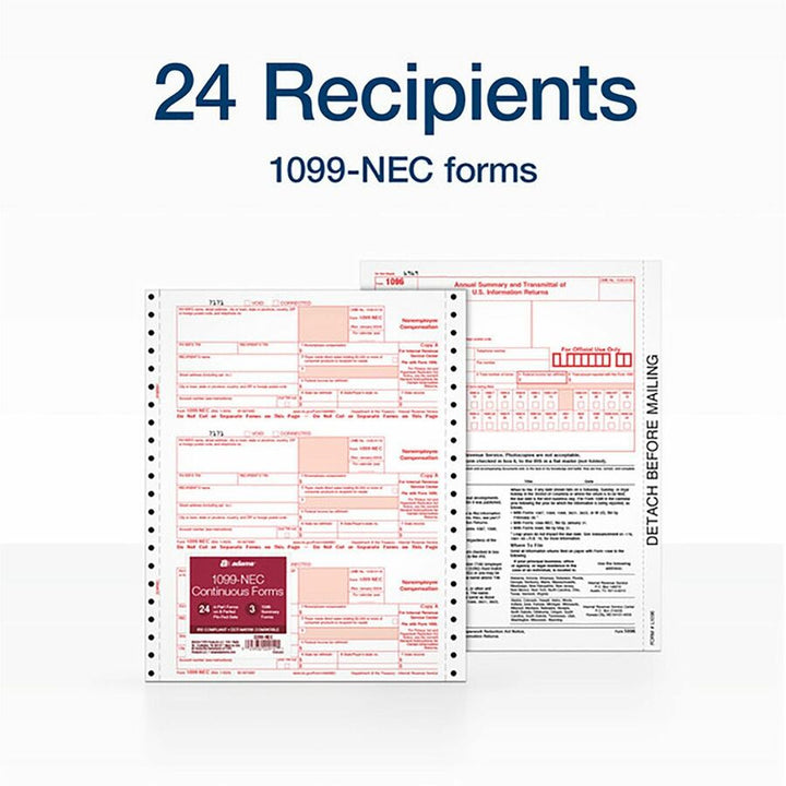 Image of Adams® 4-Part 1099-NEC Continuous Feed Tax Forms, Fiscal Year: 2024, Four-Part Carbonless, 8.5 x 5.5, 2 Forms/Sheet, 24 Forms Total