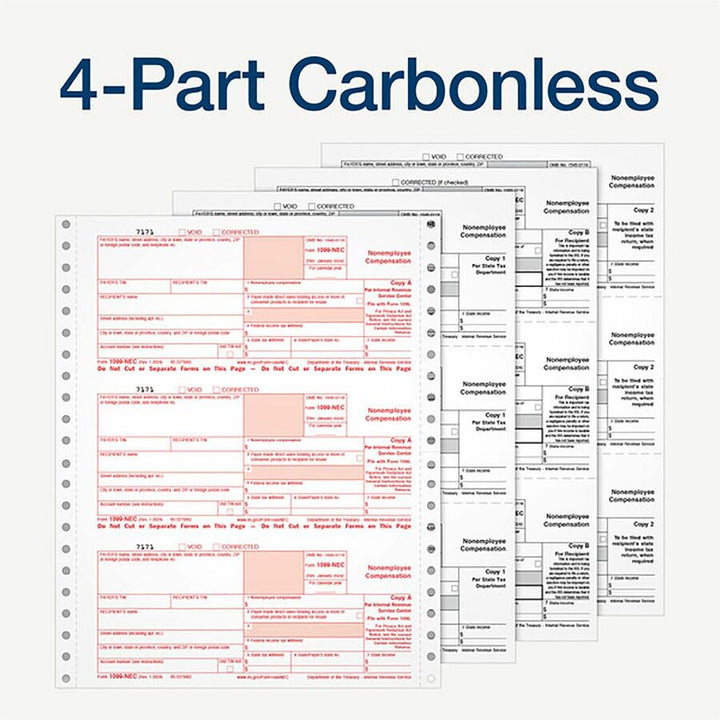 Image of Adams® 4-Part 1099-NEC Continuous Feed Tax Forms, Fiscal Year: 2024, Four-Part Carbonless, 8.5 x 5.5, 2 Forms/Sheet, 24 Forms Total