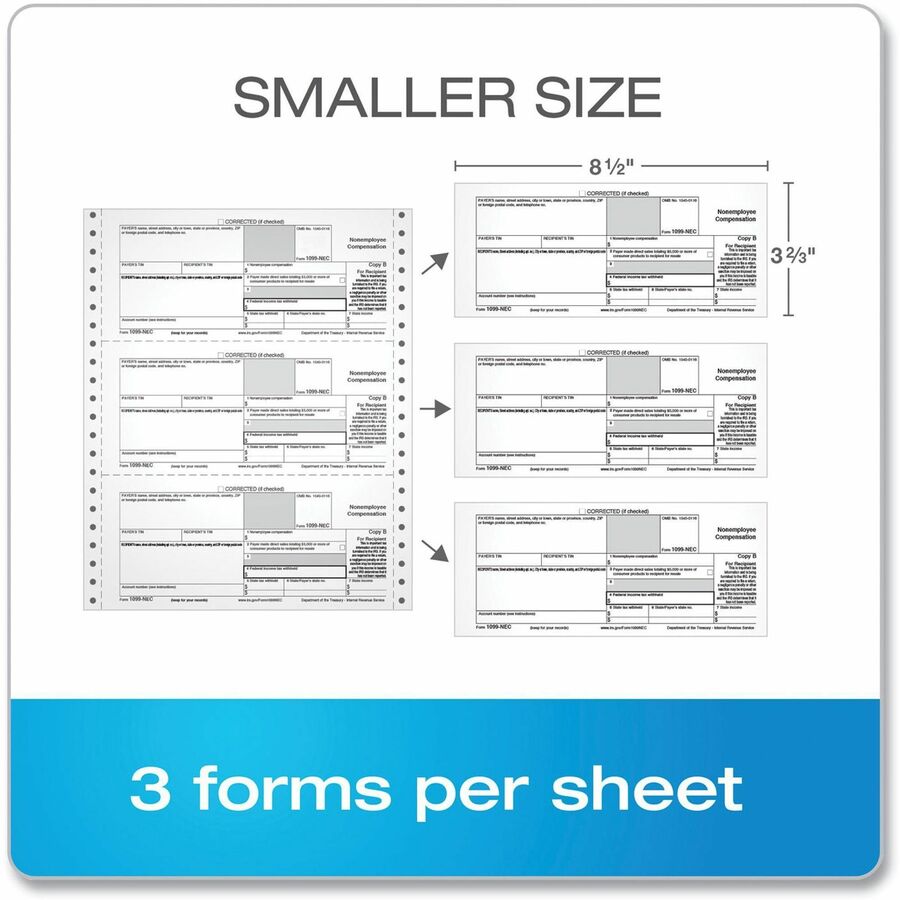 Image of Adams® 4-Part 1099-NEC Continuous Feed Tax Forms, Fiscal Year: 2024, Four-Part Carbonless, 8.5 x 5.5, 2 Forms/Sheet, 24 Forms Total