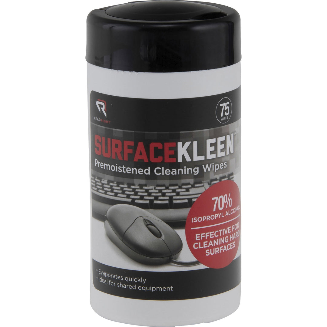 Image of Read Right RR15111 Surface Kleen Cleaning Wipes, 6.30" L x 5" Width, Pre-moistened, Fast Acting, Quick Drying, White, 75/Tub, 1 Each