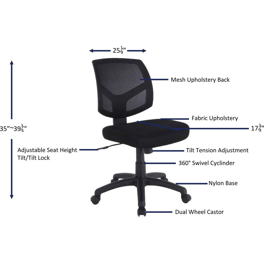 Image of Lorell Task Chair, Mesh Back, 25-1/8"x17-3/8"x34"-38-3/4", BK