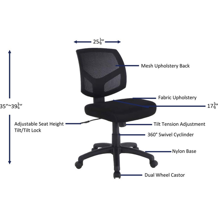 Image of Lorell Task Chair, Mesh Back, 25-1/8"x17-3/8"x34"-38-3/4", BK