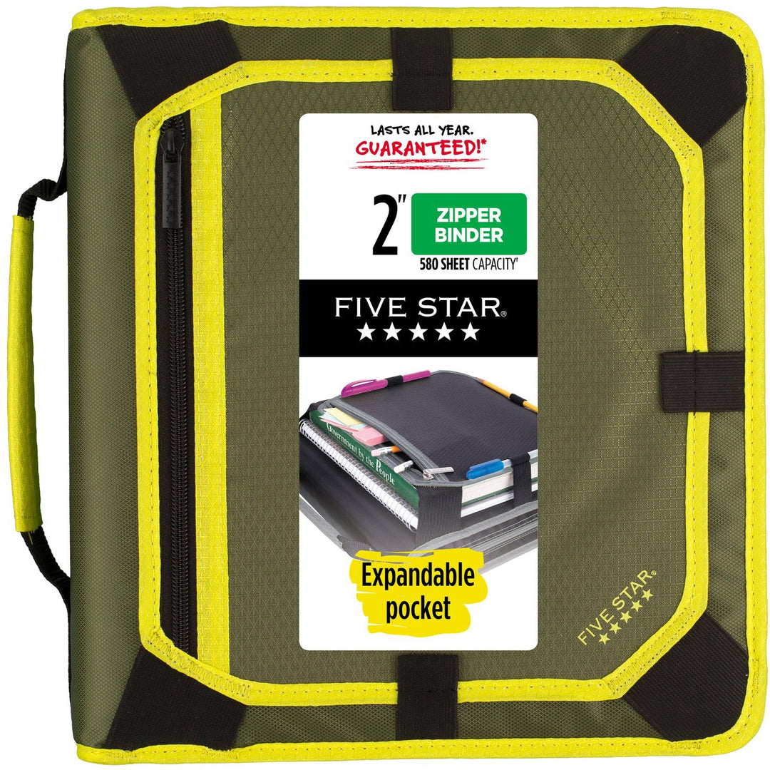 Image of Five Star® Zipper Binder and Expansion Panel, 3 Rings, 2" Capacity, 11 x 8.5, Assorted