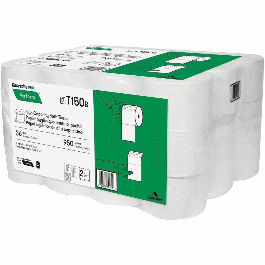 Image of Cascades PRO T150 Tandem Bathroom Tissue, 2 Ply, 950 Sheets/Roll, 1 1/10" Core, White, 36 Rolls Per Container, 36 / Carton