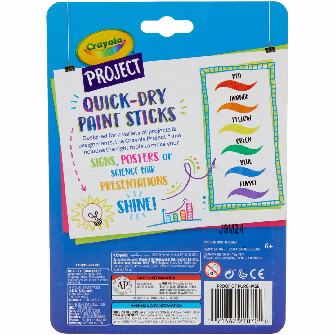Image of Crayola® Paint Stick, Quick Dry, Washable, 6/PK, AST