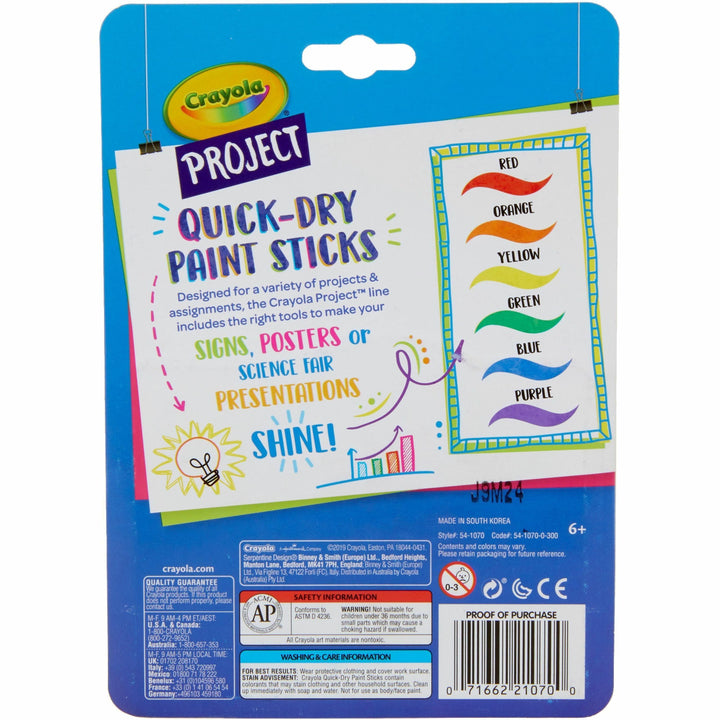 Image of Crayola® Paint Stick, Quick Dry, Washable, 6/PK, AST