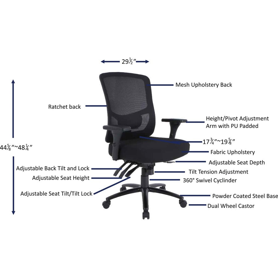 Image of Lorell 40210 Big & Tall Mesh Back Office Chair, Fabric Seat Material, Black, Armrest, 1 Each