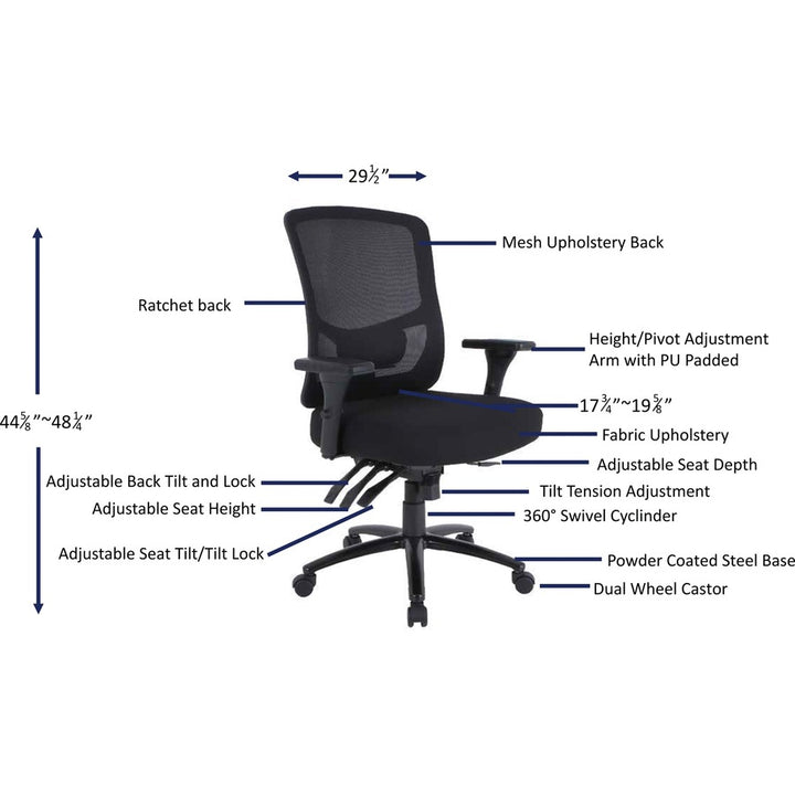 Image of Lorell 40210 Big & Tall Mesh Back Office Chair, Fabric Seat Material, Black, Armrest, 1 Each