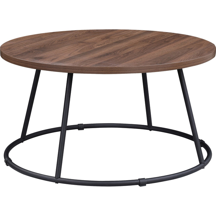Image of Lorell Coffee Table, Round, Steel Base, 31-1/2"x16-3/4", Walnut