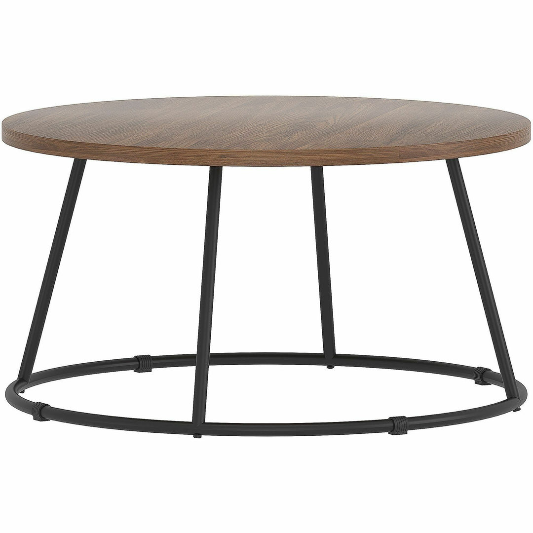 Image of Lorell Coffee Table, Round, Steel Base, 31-1/2"x16-3/4", Walnut