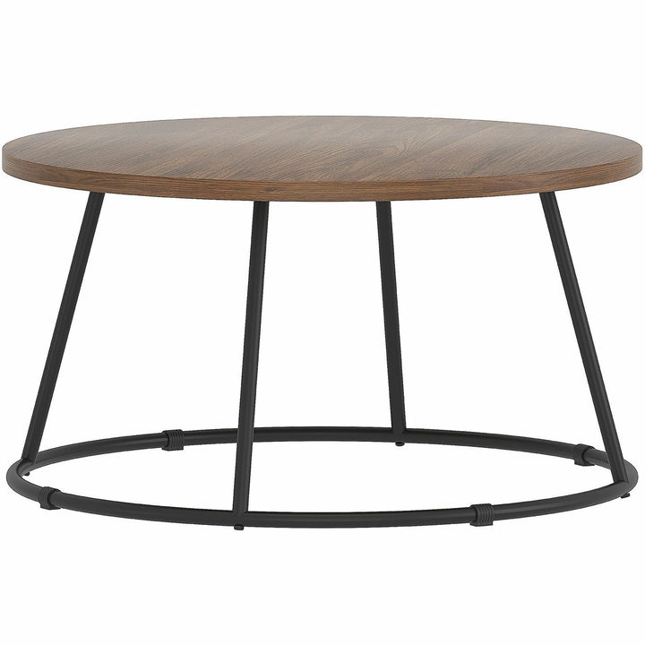 Image of Lorell Coffee Table, Round, Steel Base, 31-1/2"x16-3/4", Walnut