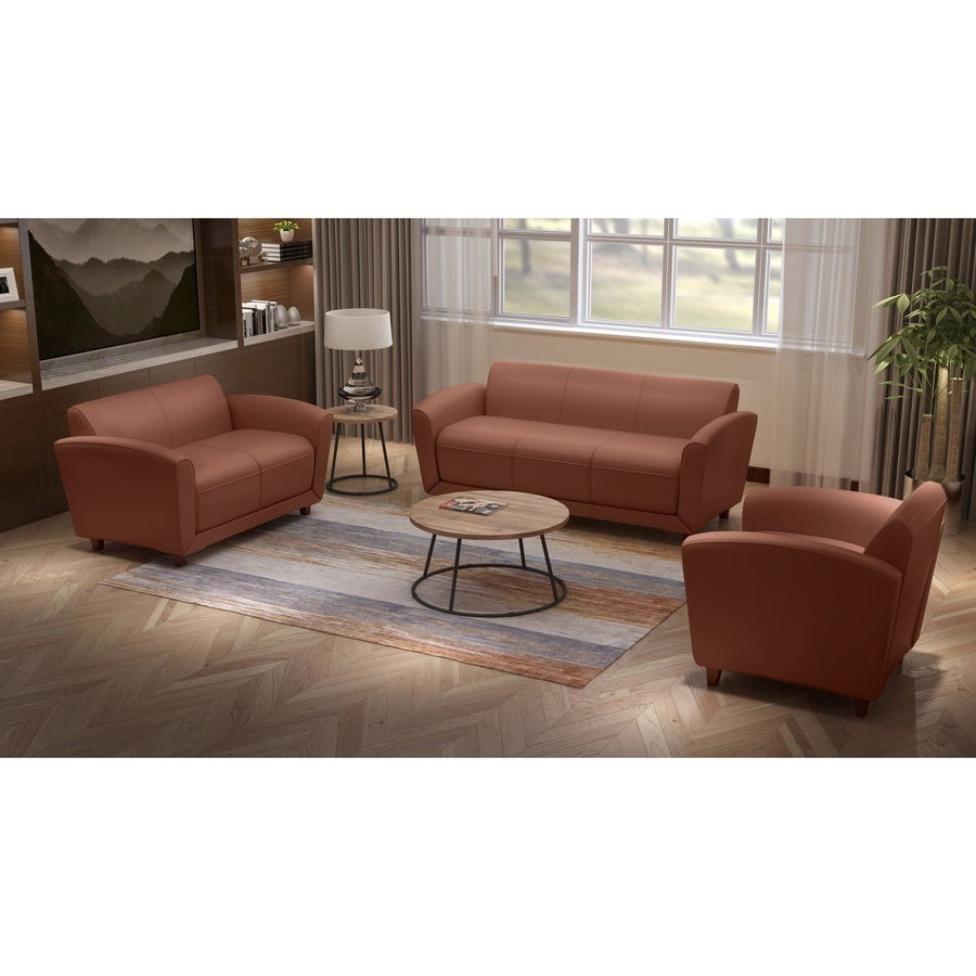 Image of Lorell Coffee Table, Round, Steel Base, 31-1/2"x16-3/4", Walnut