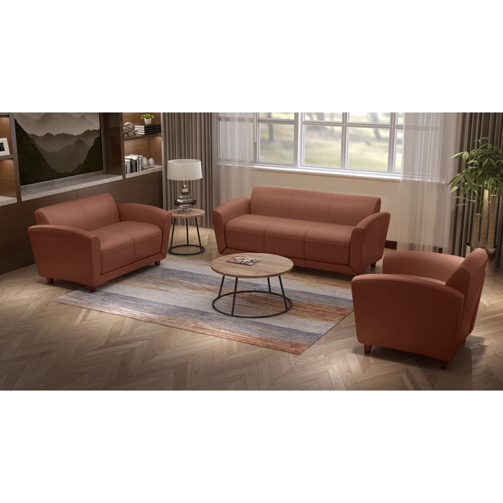 Image of Lorell Coffee Table, Round, Steel Base, 31-1/2"x16-3/4", Walnut