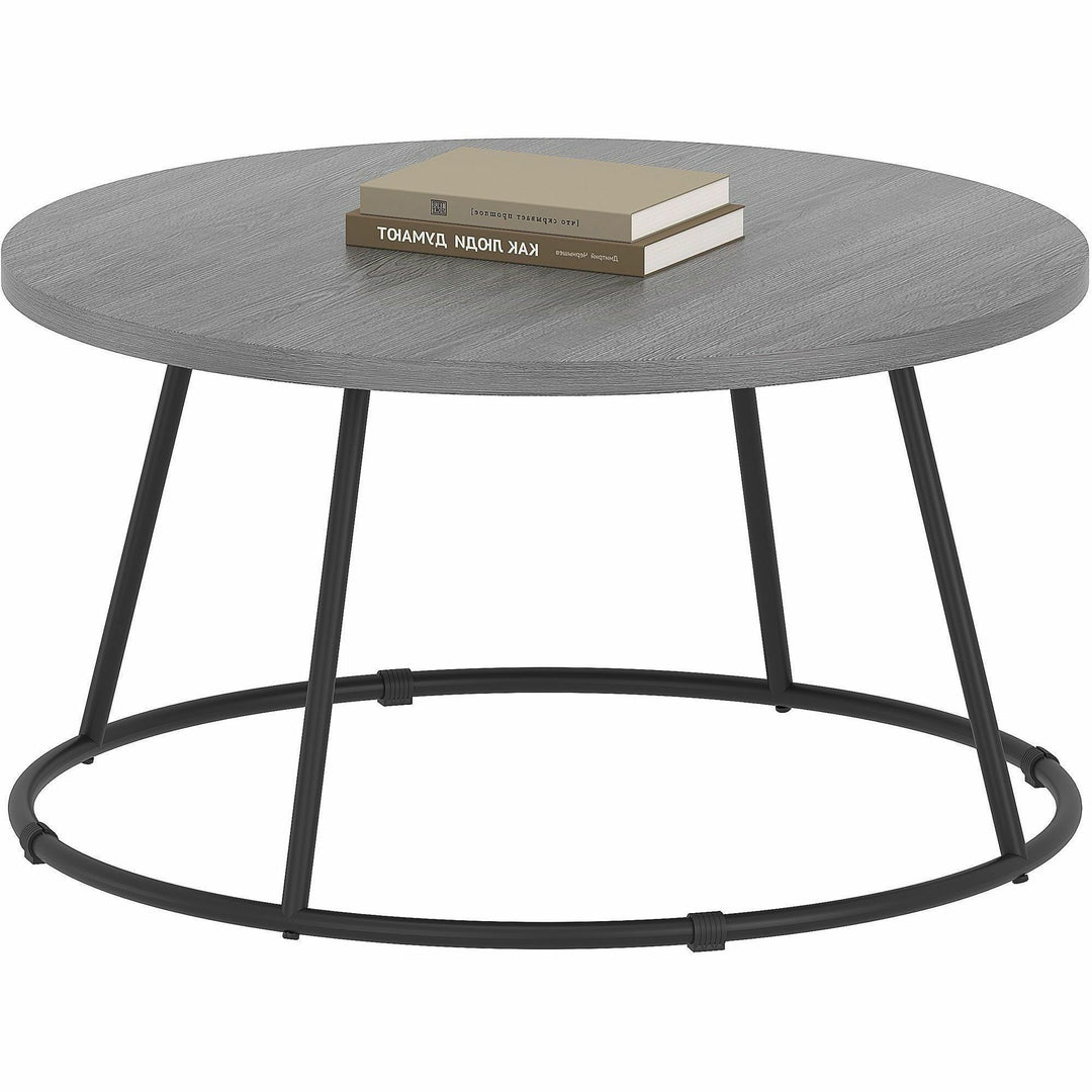Image of Lorell Coffee Table, Round, Steel Base, 31-1/2"x16-3/4", WCharcoal