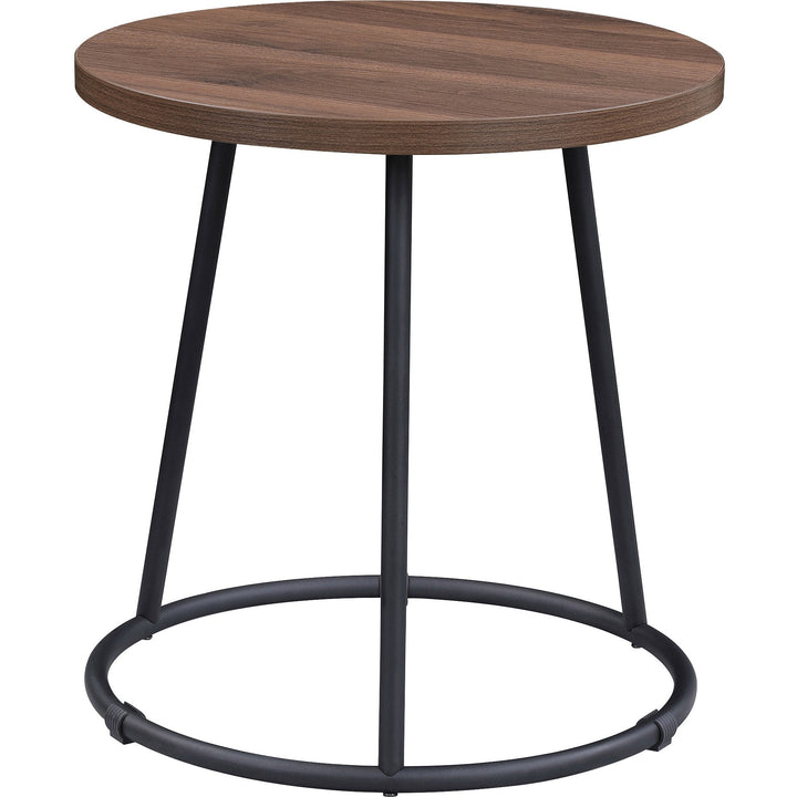 Image of Lorell End Table, Round, Steel Base, 19"x19-3/4", Walnut