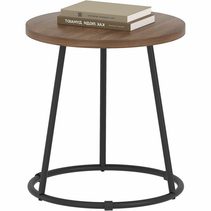 Image of Lorell End Table, Round, Steel Base, 19"x19-3/4", Walnut