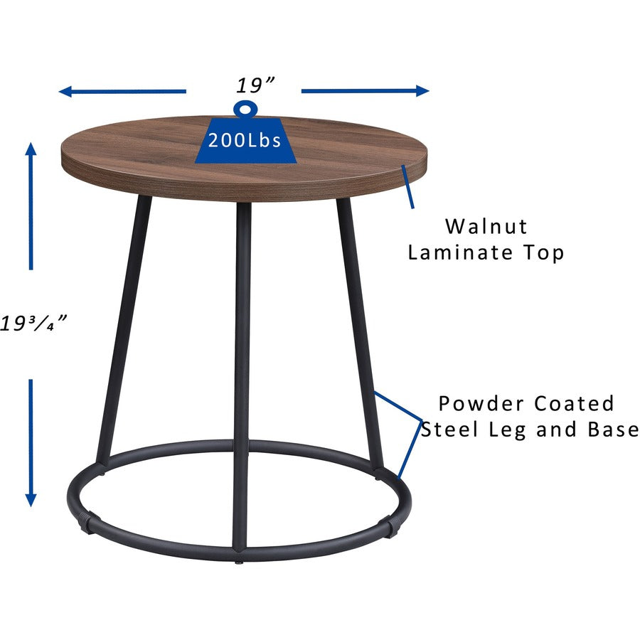 Image of Lorell End Table, Round, Steel Base, 19"x19-3/4", Walnut