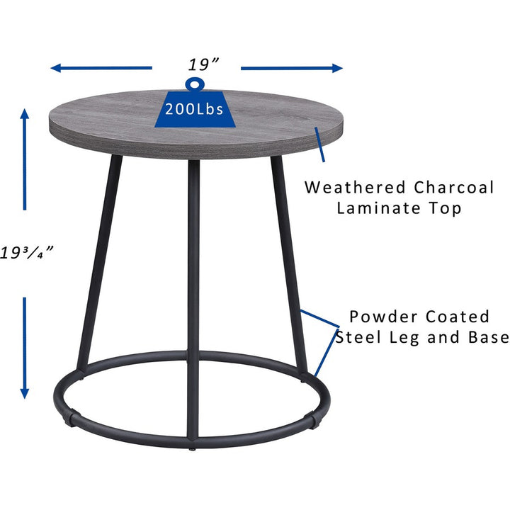 Image of Lorell End Table, Round, Steel Base, 19"x19-3/4", WCharcoal