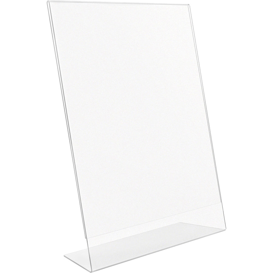 Image of Lorell 49208 L-base Slanted Sign Holder Stand, Support 8.50" x 11" Media, Acrylic, Clear, 3 / Pack