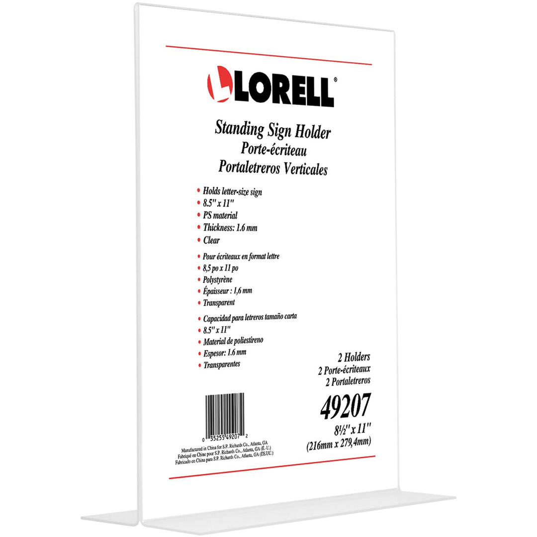 Image of Lorell Sign Holder, Acrylic, T-Base, 8-1/2"x11", 2/PK, Clear