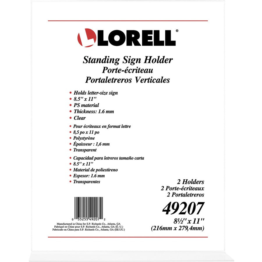 Image of Lorell Sign Holder, Acrylic, T-Base, 8-1/2"x11", 2/PK, Clear