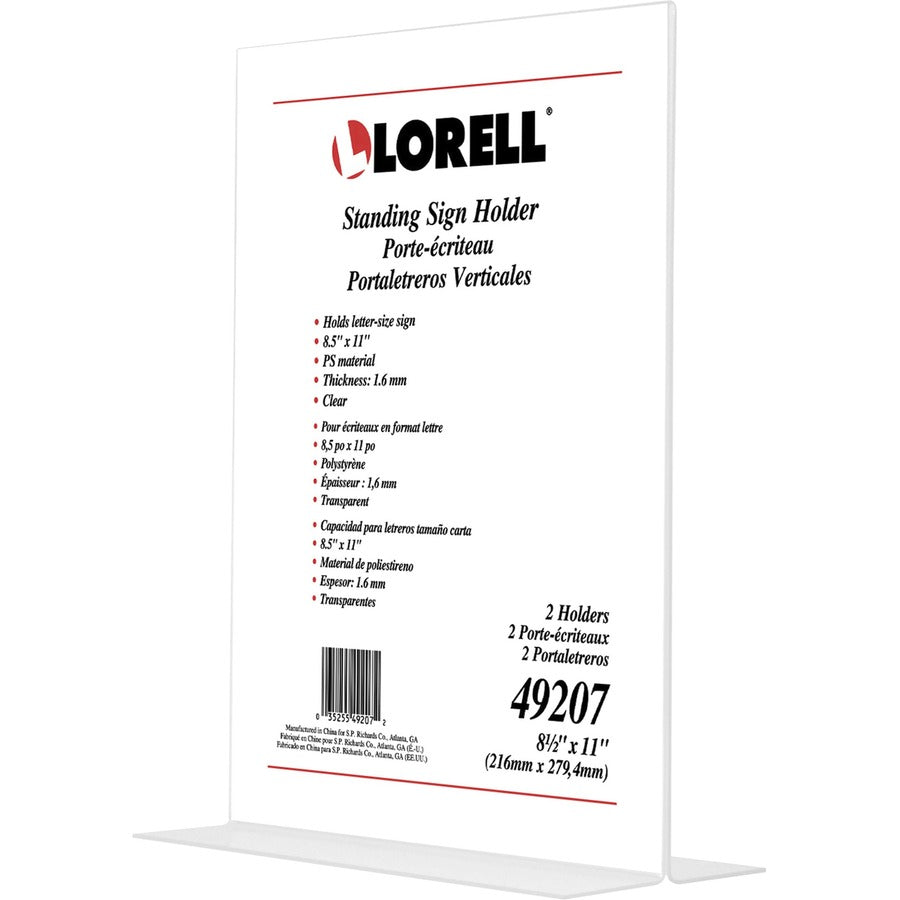 Image of Lorell Sign Holder, Acrylic, T-Base, 8-1/2"x11", 2/PK, Clear