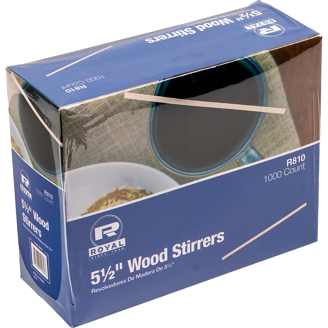 Image of Royal R810 Wood Coffee Stir Sticks, 5.5" Length, Birch Wood, Natural, 1000 / Box