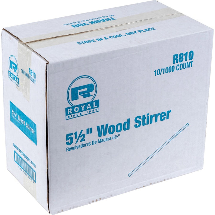 Image of Royal R810 Wood Coffee Stir Sticks, 5.5" Length, Birch Wood, Natural, 1000 / Box