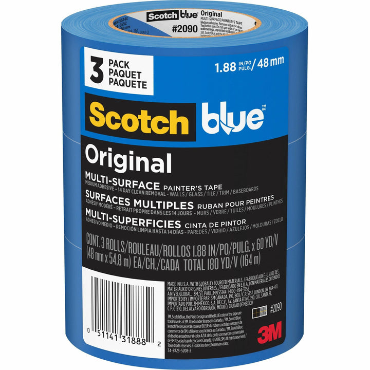 Image of ScotchBlue 209048EP3 Multi-Surface Painter's Tape, 60 yd Length x 1.88" Width, Blue, Paper, 3 / Pack